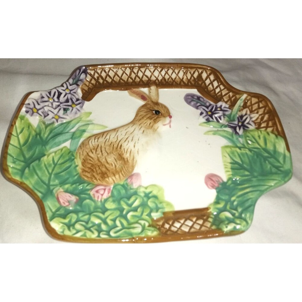 Vintage Royal Norfolk Ceramic Bunny Trinket Soap Candy Dish 7.75x 5.75"